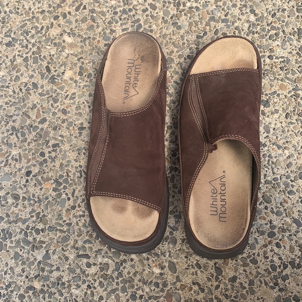 White Mountain 90s Y2K Women Chunky Platform Brown Suede Slip On Sandals Slide 8 - Picture 12 of 14